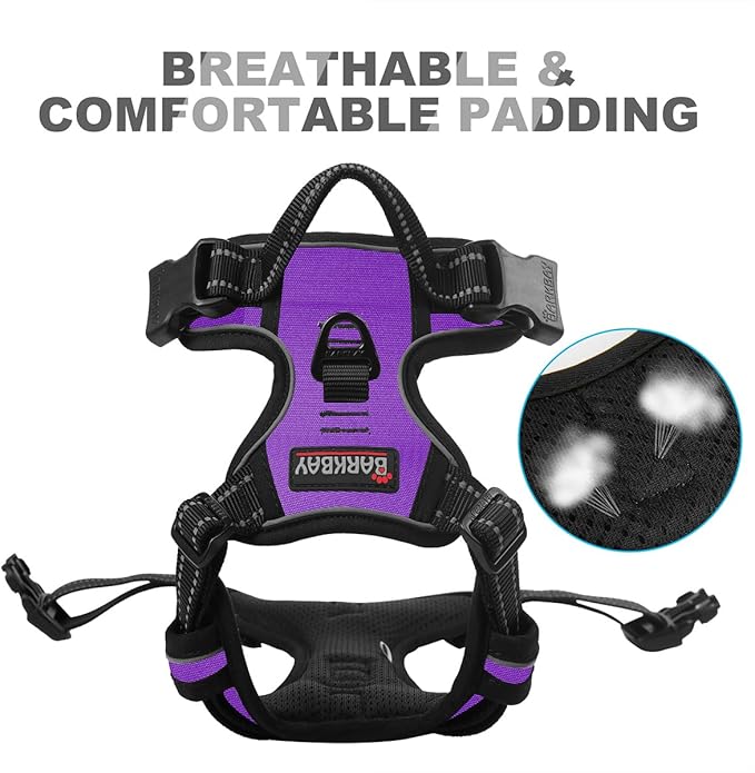 BARKBAY No Pull Dog Harness Front Clip Heavy Duty Reflective Easy Control Handle for Large Dog Walking(Purple,S)