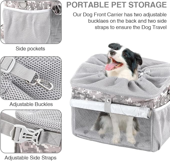 Dog Bike Basket, Pet Bicycle Carrier, Dog Car Seat with Safety Rope, Adjustable Shoulder Strap Portable Breathable Bicycle Basket Bag for Dogs and Cats Up to 15lbs