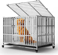 48" Heavy Duty Dog Crate, Escape Proof XL Stainless Steel Dog Kennel with Top Opening, 4 Lockable Wheels, Easy Clean Metal Dog Cage for Large/High Anxiety Dogs
