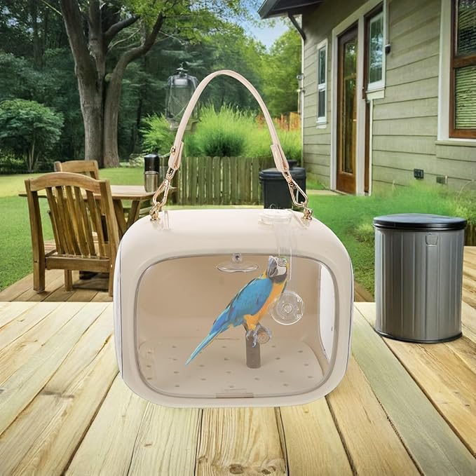 Portable Parrot Carrier Cage with Adjustable Strap Detachable Outdoor Bird Cage with Stand Perch and Breathable Panels Cockatiel Take-Out Bird Carrier