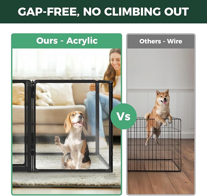 FXW AuraSpace Pro Metal & Acrylic Indoor Dog Playpen, All-Acrylic Clear Heavy-Duty Design, 32" Height 6 Panels for Small and Medium Dogs, Black│Patented