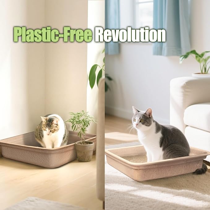 Disposable Litter Boxes for Cats Large: 8-Pack Leak-Proof Sustainable for Indoor/Travel Use Standalone or as Liner17.5'' x 13.5''