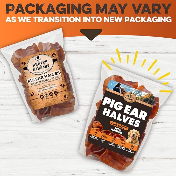 BRUTUS & BARNABY Pig Ear Halves for Dogs, 15 Ct. – All-Natural Single Ingredient Dog Chews, Slow Cooked & Fully Digestible Rawhide Alternative