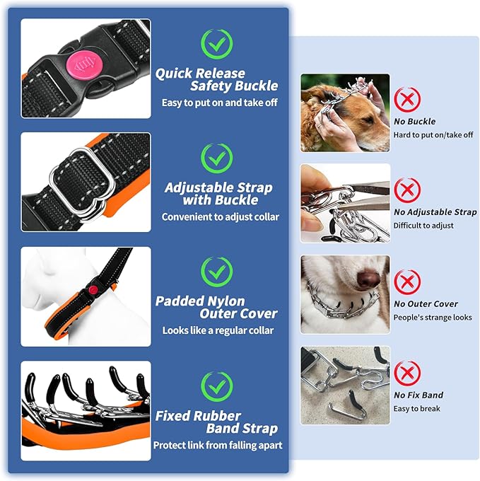 Martingale No Pull Dog Collar - Heavy Duty Nylon With Buckle, Adjustable Anti Pull Reflective Slip Collar for Large Medium Small Dog Training Walking S Orange