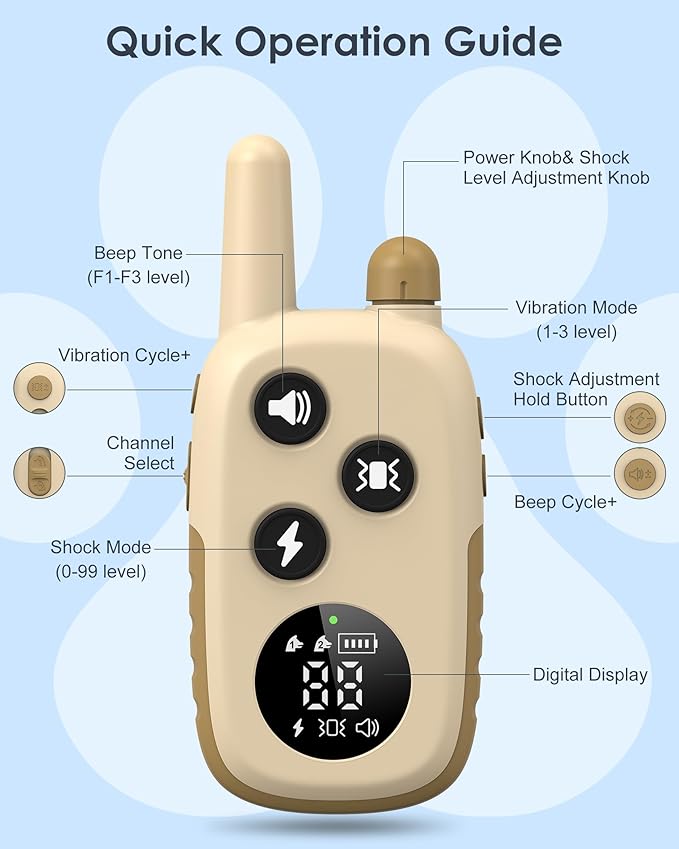 Jugbow Dog Training Collar with Remote - 4200FT Range, Beep Vibration & Static Stimulation Modes, Rechargeable & Waterproof IPX8 E-Collar for Small Medium Large Dogs (Beige)