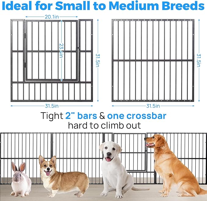 Dog Playpen - 32" Height Dog Pen, Heavy Duty Puppy Pen with Door, Safe & Sturdy, Easy Assemble for Indoor/Outdoor Pet Playpen (8 Panels with Door, Grey)