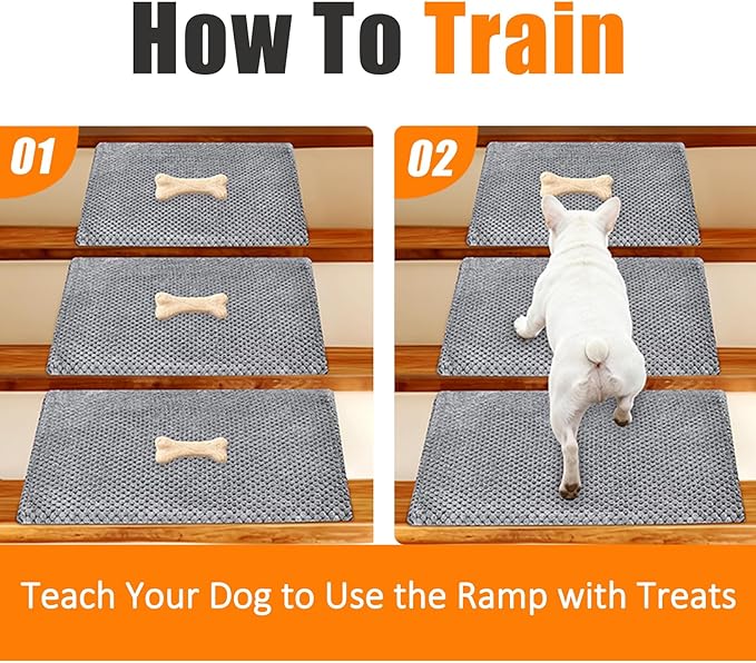 Dog Ramp for Stairs for Small & Senior Dogs and Cats – Non-Slip Stair Wedges for Dogs with Gentle Slope, Pet Ramp with Washable Cover & Self-Sticky Pads for Safe Climbing (Gray, 6 Pack)