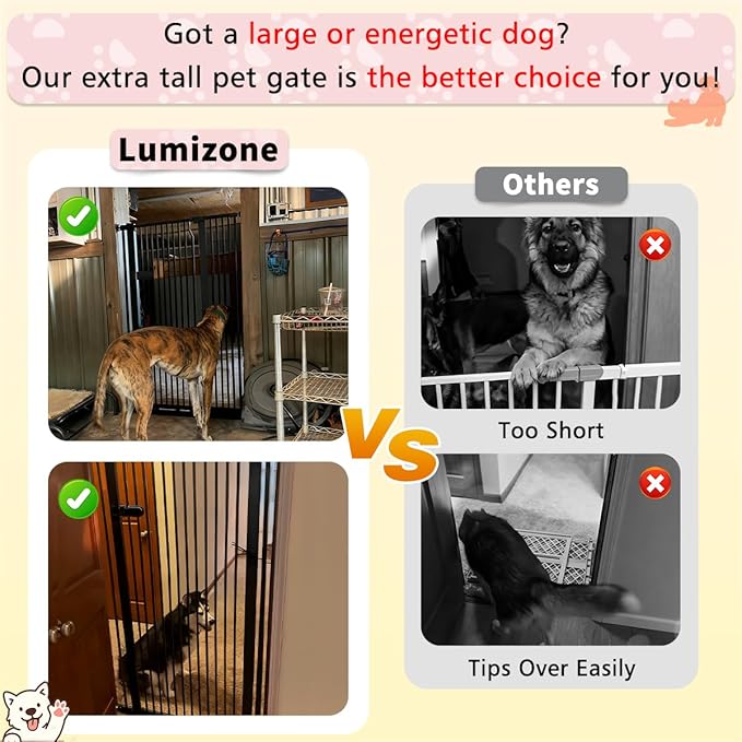 Lumizone Extra Tall Cat Gate 61.02" High Pressure Mounted Extra Wide 2025 New (17 Sizes) 1.37" Gap No Drilling Auto-Close One-Handed Operation Tall Pet Gate for Dogs(Black, 61.02" H x 29.92"-34.24" W)