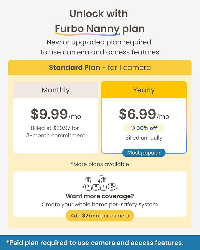 Furbo Mini 360° 2K QHD Pet Camera + Power Adapter - Unlock w/Paid Plan: Dog & Cat Safety Alerts, Smart Cam Rotating Treat Toss w/2-Way Speaker (Low Risk Subscription Required, 3mo Min. Cancel Anytime)