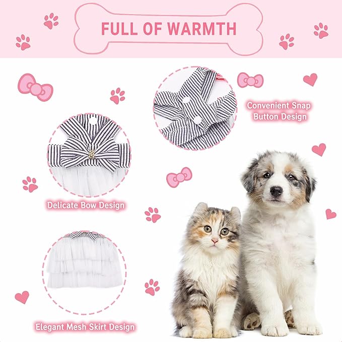 Dog Dresses, Fashion Pet Dog Clothes, Striped Mesh Puppy Dogs Princess Dresses (Blue, Small)