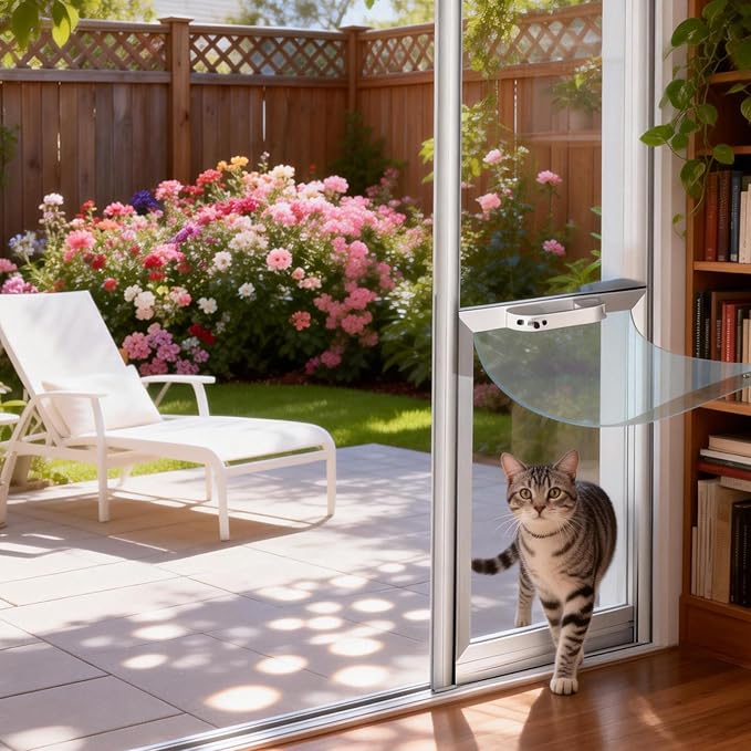 Anti-Shatter Dog Door for Sliding Glass Door,White Sliding Glass Dog Door Insert with Adjustable Height 76.8" to 82.7", No-Cut DIY Installation,Aluminum Frame & Secure Lock for Large Dogs