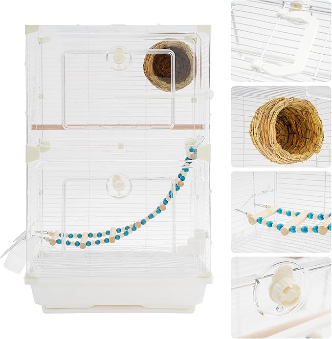 Two-Tier Bird Cage Medium Small Bird Cage Flight Cage with Stand Food Containers 30’’h Bird Cages with Pull Out Tray and Feeder Detachable Pet Flight Birdcage for Parrot Lovebirds (E)