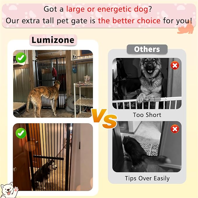 Lumizone Extra Tall Pet Gate 55.12" High Pressure Mounted 46.65"-50.78" Extra Wide (9 Sizes) 1.37" Gap for Cat Dog Stairs Doorway Hallway No Drilling Auto-Close (46.65"-50.78" W, Cream White)