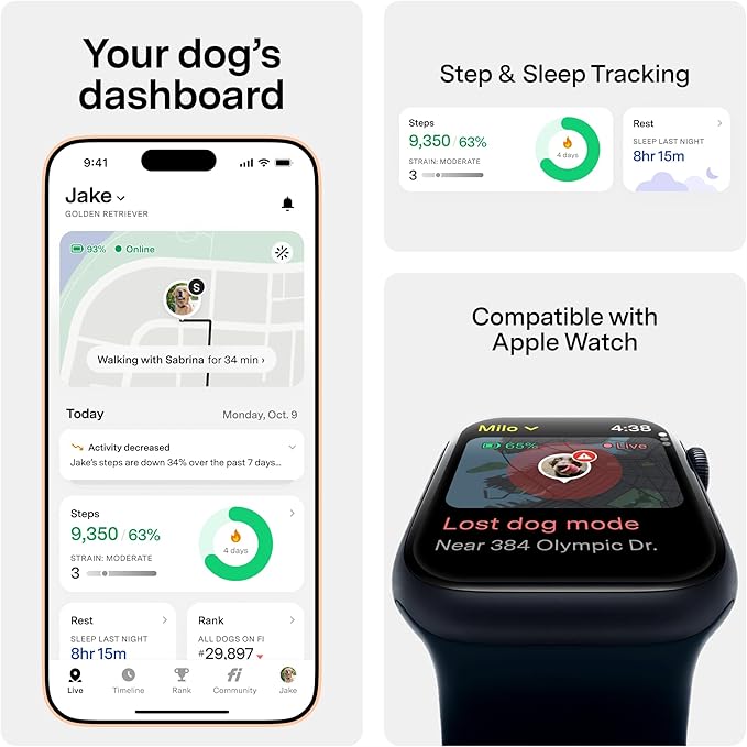 New Fi Series 3+ Smart Dog Tracker Collar [6 Month Membership Included] GPS Tracker for Dogs with Health & Behavior Monitoring, Escape Alerts, Waterproof, LED, Apple Watch Compatible (Gray, X-Large)