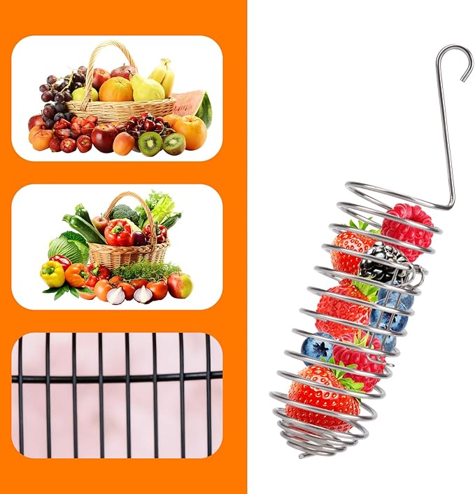 Bird Treats Holder, Stainless Steel Parrot Food Holder Hanging Basket Cage Accessories Bird Foraging Chew Toy Corn Cob Fruit Vegetable Millet Feeder for Macaw Cockatoo Parakeet Canary