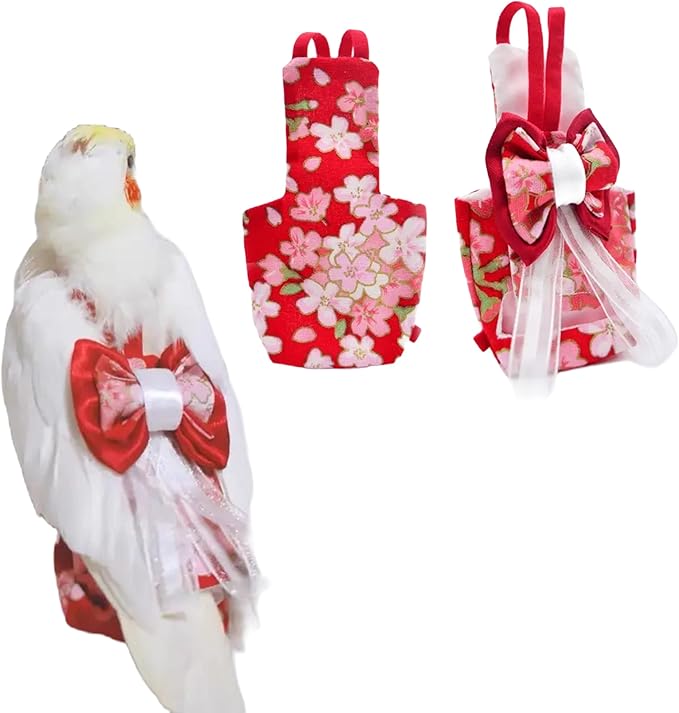 Bird Flight Suits Diapers, Parrot Flight Suits Diapers for Monk Parakeets, Cockatiels Flight Suits, Parrot Clothes, Bird Training Nappy Suit Liners Clothes (XS, Red-B)