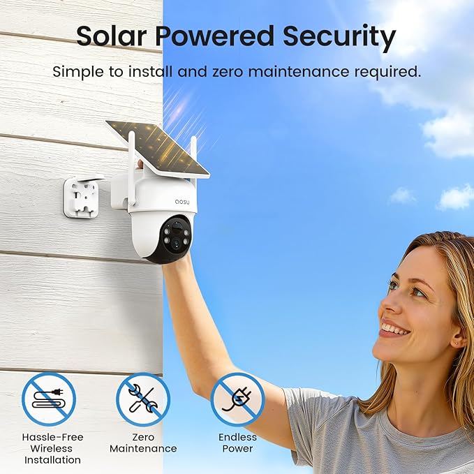 aosu Security Cameras Outdoor Wireless, 2 Cam-Kit, No Subscription, Solar-Powered, Home Security Cameras System with 360° Pan & Tilt, Auto Tracking, 2K Color Night Vision, Easy Setup, 2.4 & 5GHz WiFi