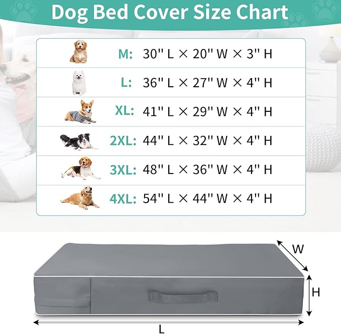 COSHNIBI Dog Bed Covers Replacement Washable,Waterproof Dog Bed Cover with Zip and Carry Handle for Dog/Cat 48''Lx36''Wx4''H-Grey