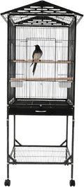 Large Bird Cage, Movable Pet Bird Flight Cages with Wheels 4 Feed Windows Slide-Out Tray, Panorama Bird Aviary 18.11x18.11x49.21in for Parrot, Parakeets, Budgerigars(Black Style1)