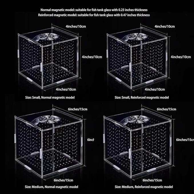 Acrylic Fish Breeding Box, Magnetic Fish Isolation Box Fish Separator for Aquarium Hatchery Incubator Tank for Baby Fishes Shrimp Clownfish Guppy (Medium, Normal Magnetic Model)