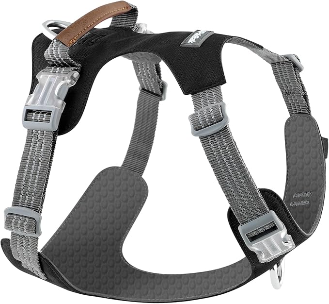 No Pull Dog Harness – Adjustable Reflective Nylon Vest for Small Medium Large Dogs, Escape Proof Training Harness with Leather Control Handle, Lightweight Aluminum Hardware (Black, S)