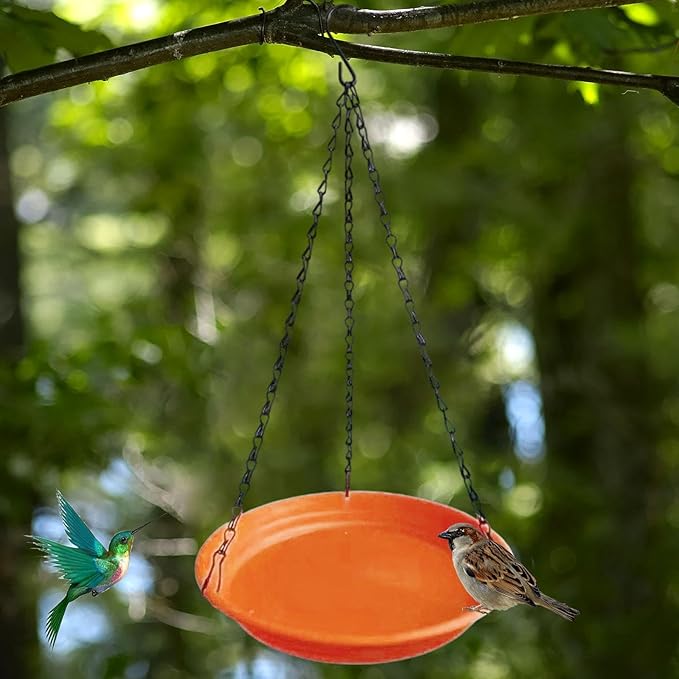 Hanging Bird Feeder and Waterer Tray Bird Food Tray Outdoor Birdbath Hanging Backyard Birdbath for Garden Balcony Trees Lawn, Brown Red