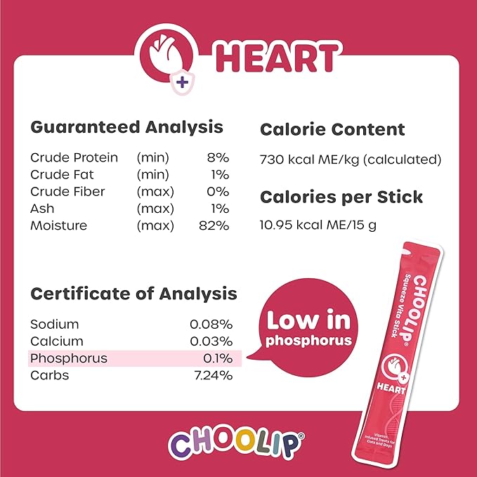 Choolip Squeeze Vita Stick Lickable Cat and Dog Treats, 49-Count Heart Support Variety Pack, Salmon and Tuna with CoQ10, L-Carnitine and Taurine