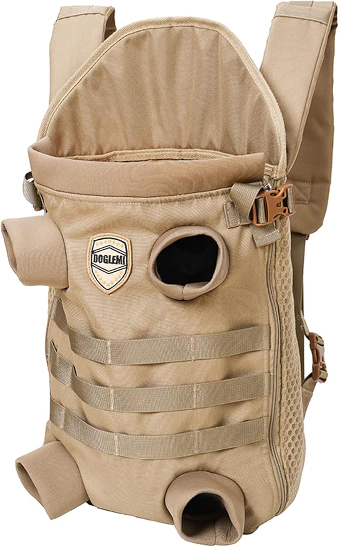 FLAdorepet Dog Carrier Tactical Backpack for Small Medium Dogs,Soft Hands-Free Legs Out Pet Front Cat Dog Carrier Backpack Travel Bag for Outdoor Traveling Hiking Camping (Large, Khaki)