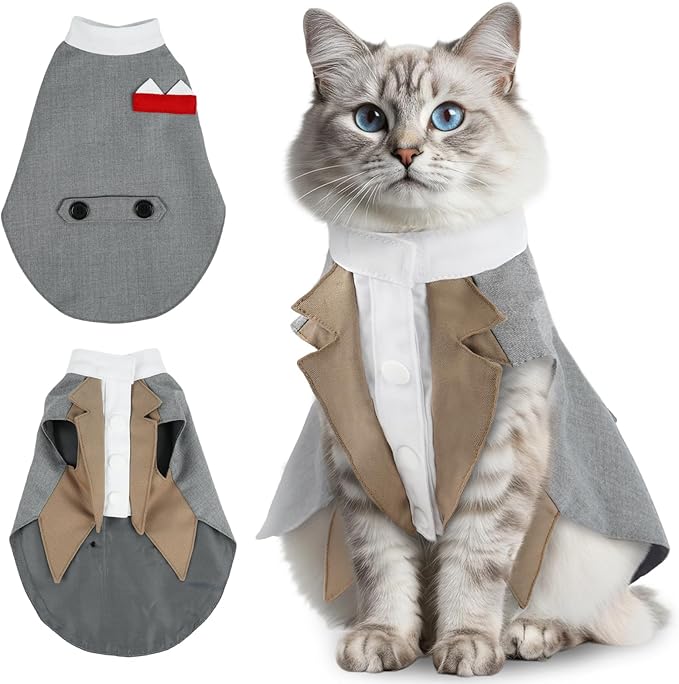 Cat Tuxedo Suit, Stylish Cat Tuxedo Outfit Formal Suit, Kitten Formal Attire Wedding Birthday Onesie Costume for Male Girl Hairless Cats, Pet Fashion Apparel Fancy Clothes, Black, L