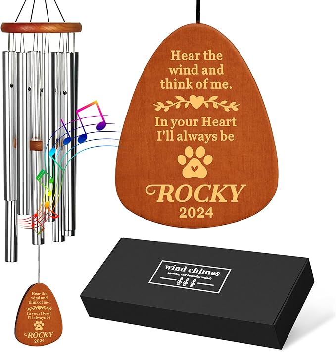 Personalized Dog Memorial Gifts for Loss of Dog, 25.5'' Pet Memorial Gifts for Dogs, Pet Memorial Wind Chimes, Loss of Dogs Sympathy Gift, Pet Passing Away Gift for Loss Loved One(Design 2, Silver)