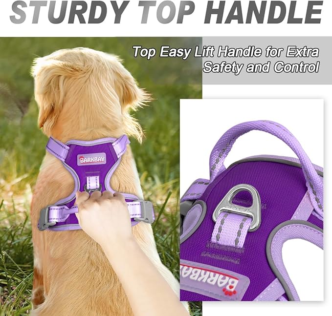 BARKBAY No Pull Dog Harness Front Clip Heavy Duty Reflective Easy Control Handle for Large Dog Walking(Violet Purple & Purple,XL)