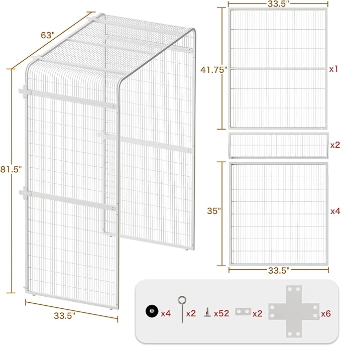 wonline 33.5-Inch Extra Large Bird Cage Extension Part for Parakeets Outdoor Bird Aviary Parrot Cage with Perch, Walk-in Heavy Duty Birdcage for Macaws Canaries Parrots Budgie Lovebirds, White