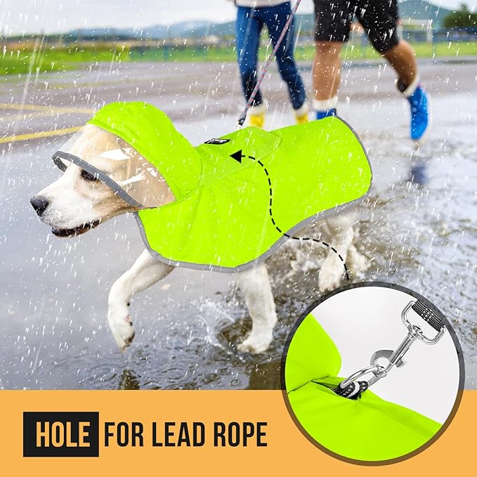 Lukovee Dog Raincoat, Adjustable Dog Rain Jacket with Clear Hooded Double Layer for Large Medium Small Dogs Puppies, Waterproof Rain Coat Poncho with Reflective Storage Pocket & Rim (Green,XXXL)