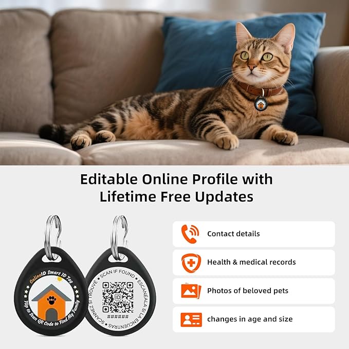 2 Pack Personalized Cat Tags,QR Code Pet ID Tags with Online Profile systerm,Editable Any Names and Phone numbles,2*Red,S