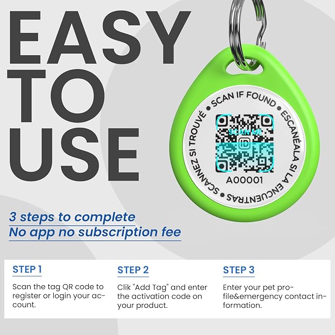 Cat Tags Personalized Small, QR Code Cat Name Tags for Kitten Collar, Scan Location Alerts, Green S