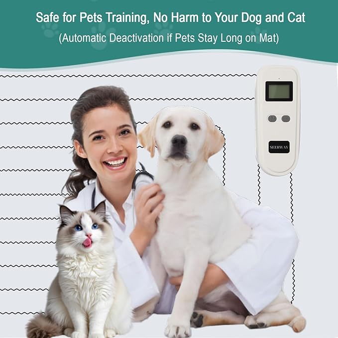 SEERWAY Scat Pet Shock Mat 2 Pieces in Different Size, Shock Pads for Dogs and Cats Training Indoor, Electric Repellent Mat Keeps Pets Off Couch, Sofa, Countertop, 3 Modes (60"x12"+30"x16")