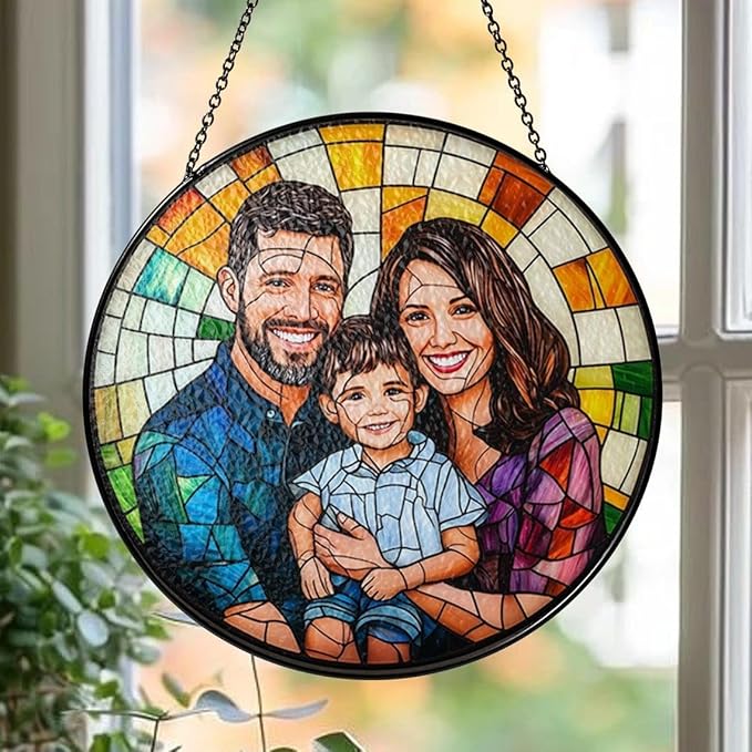 Custom Family Portrait Glass Catcher, Custom Portrait Stained Glass Catcher for Window Hanging, Gift for Dad, Personalized Family Portraits Stained Glasss Catchers, Memorial Gifts /16