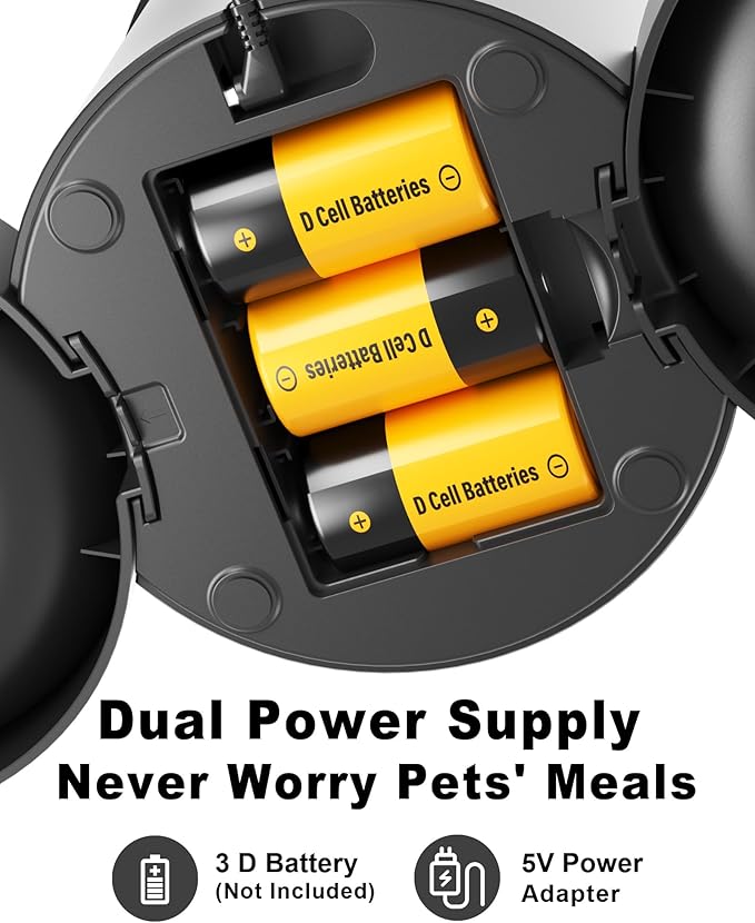 Automatic Cat Feeder for 2 Cats,6 Meals/Day,12 Portions/Meal,Dual Power Double Bowls,Dry Pet Food Autofeeder,10S Voice Record,Flexible Programmable Schedule Timer