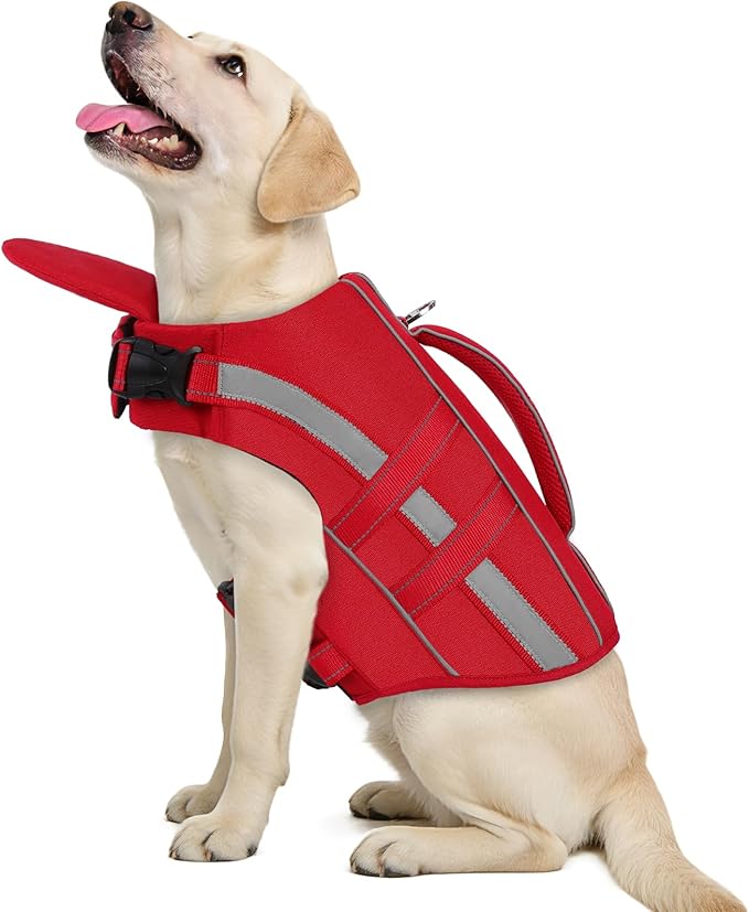 ASENKU Removable Front Float Dog Life Jacket, High Buoyancy Dog Life Vest with Reflective Strips & Rescue Handle for Swimming & Boating, Adjustable Life Jacket for Dogs(Red XL)