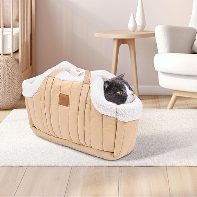 Winter Fleece Warm Dog Tote Bag, 2024 New Small Dog Carrier Purse, Waterproof Pet Travel Handbag, Carrier Purse with Secure Harness Clip for Shopping, Hiking and Walking (Green)