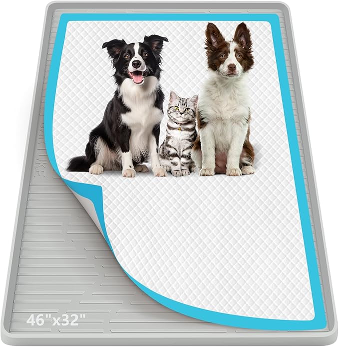 Pee Pad Holder for Dogs, 46" x 32" Extra Large Silicone Pee Tray Mat High Edge, Leak-Proof, No Spill Pet Pad Holder for Puppy, Cat, Rabbit, Training Pads for Floor Protection, No Pee Pads