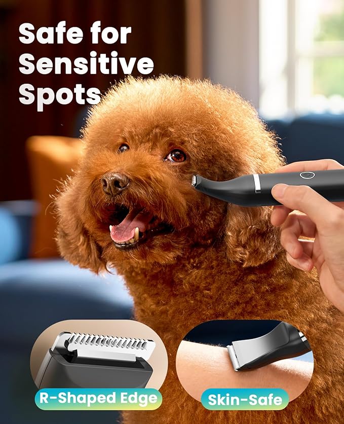 oneisall Dog Clippers with Double Blades,Cordless Small Pet Hair Grooming Trimmer,Low Noise for Trimming Dog's Hair Around Paws, Eyes, Ears, Face, Rump (Black)