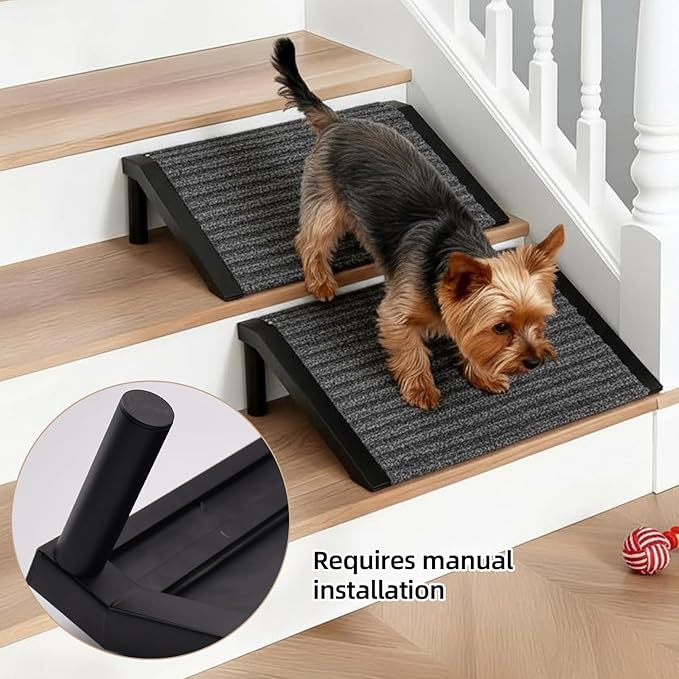 Dog Ramp for Stairs – Non-Slip Pet Steps with Locked-in Carpet & Iron Frame, Helps Senior Dogs & Small Breeds Climb Safely (2-Pack)
