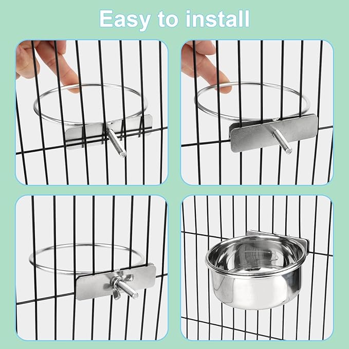 Hypeety Stainless Steel Bird Food Water Bowl Parrot Cage Accessories for Parakeet Bird Dog Cat Parrot Rabbit (Large,5.5 * 2.3in)