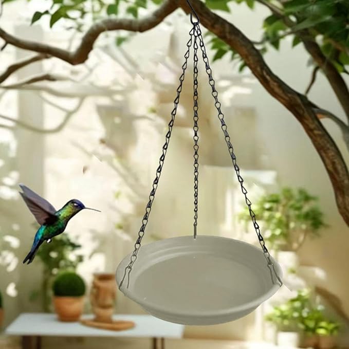 Hanging Bird Feeder and Waterer Tray Bird Food Tray Outdoor Birdbath Hanging Backyard Birdbath for Garden Balcony Trees Lawn, Beige