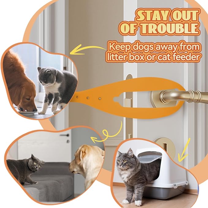 TGIOW Cat Door Latch, 1 Pcs Cat Door Stopper Pet Door Latch to Keep Dog Out of Litter Box and Food, Door Prop for Cat with 5 Adjustable Size Strap 2.5-6" Wide, No Measuring, Easy to Install, Yellow