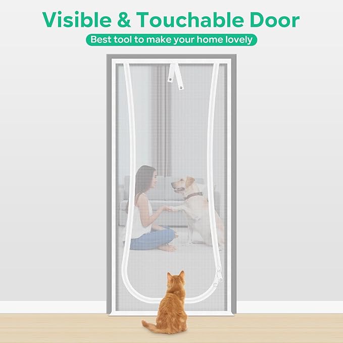 New Reinforced Cat Screen Door, Fits Door Size 36''x 80'' Heavy Duty Pets Proof Screen Door with Bilateral Zipper, Prevent Dogs Cats Running Out from Home, Bedroom,Living Room, Kitchen Patio Door