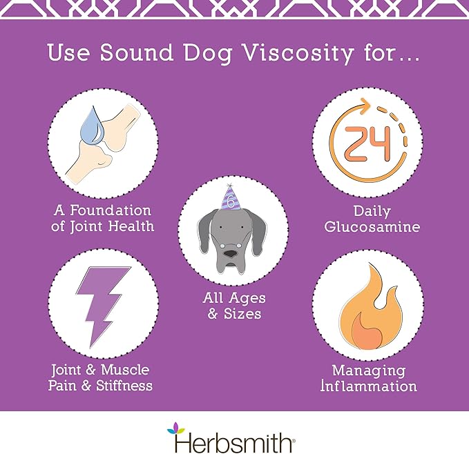 Herbsmith Sound Dog Viscosity – Advanced Joint Support for Dogs – Veterinarian Recommended Glucosamine for Dogs, Hyaluronic Acid, Chondroitin, MSM – 150g Powder