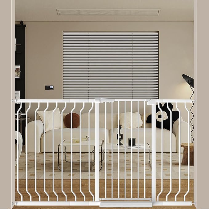 ALLAIBB White 40.55" Extra Tall Wide 29.92-62.60" Baby Gate Pressure Mounted Walk Through Child Kids Safety Toddler Tension Pet Dog Gates with Extension for Doorways Kitchen