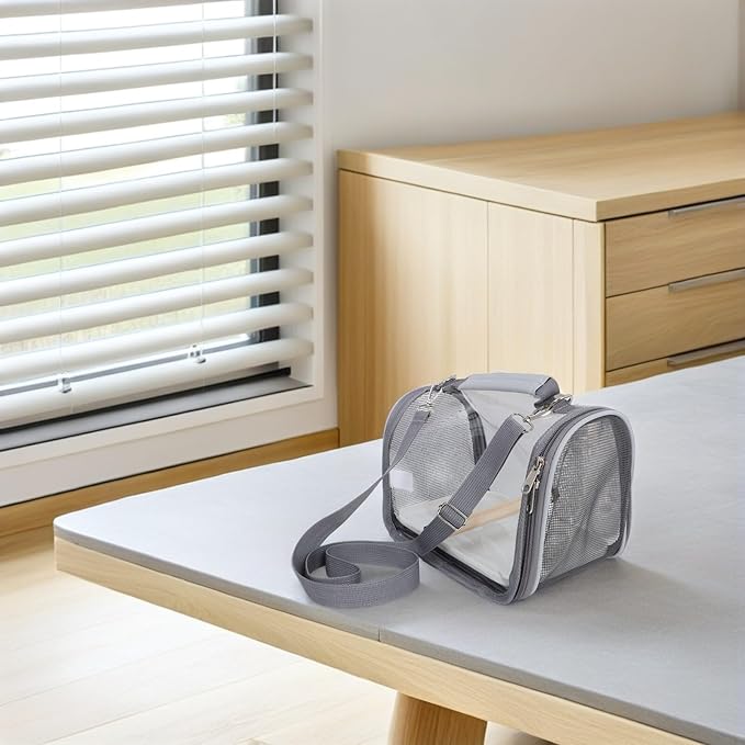 Portable Small Bird Travel Cage Carrier with Perch Lightweight Gray Bird Carrier Bag for Budgie Parrot Outdoor Transport and Adventure